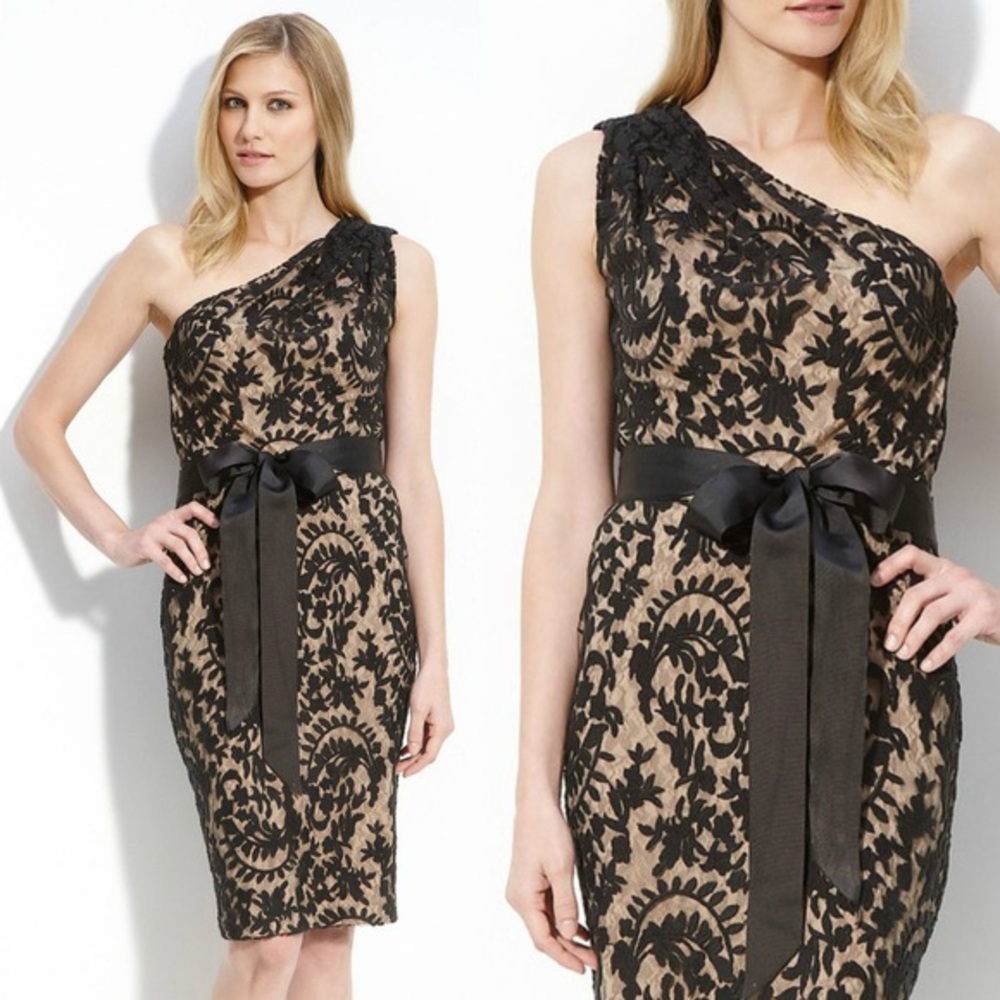 Tadashi Shoji lace asymmetric cocktail dress